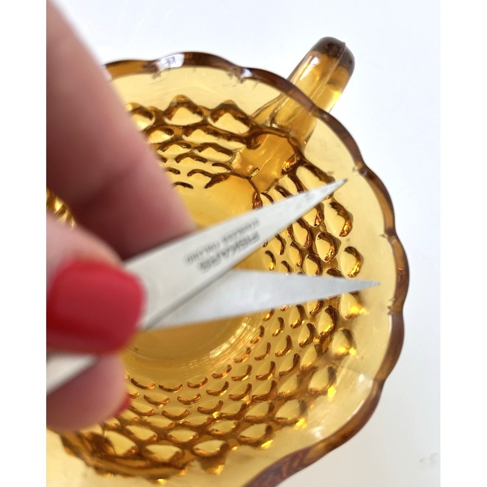 70s LE Smith Hobnail Yellow Gold Glass Sugar and Creamer Set Scalloped - Picture 11 of 11
